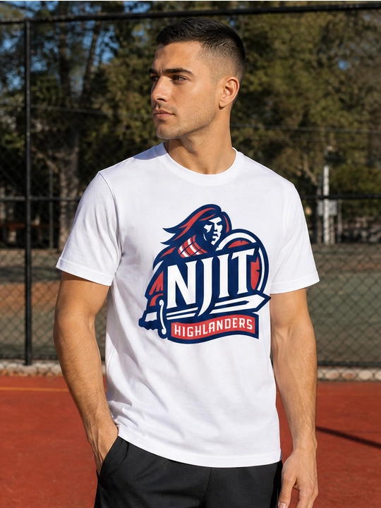 Мужская хлопковая футболка оверсайз с принтом NJIT Highlanders, короткий рукав