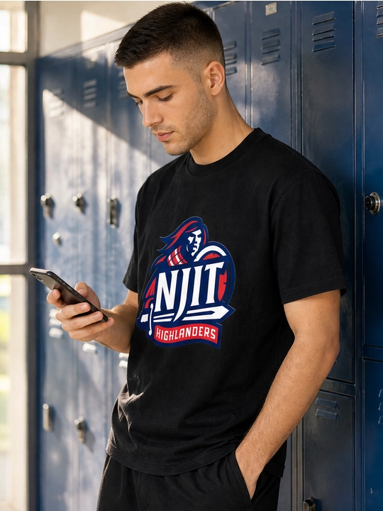 Мужская хлопковая футболка оверсайз с принтом NJIT Highlanders, короткий рукав