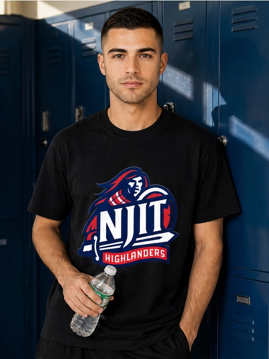 Мужская хлопковая футболка оверсайз с принтом NJIT Highlanders, короткий рукав