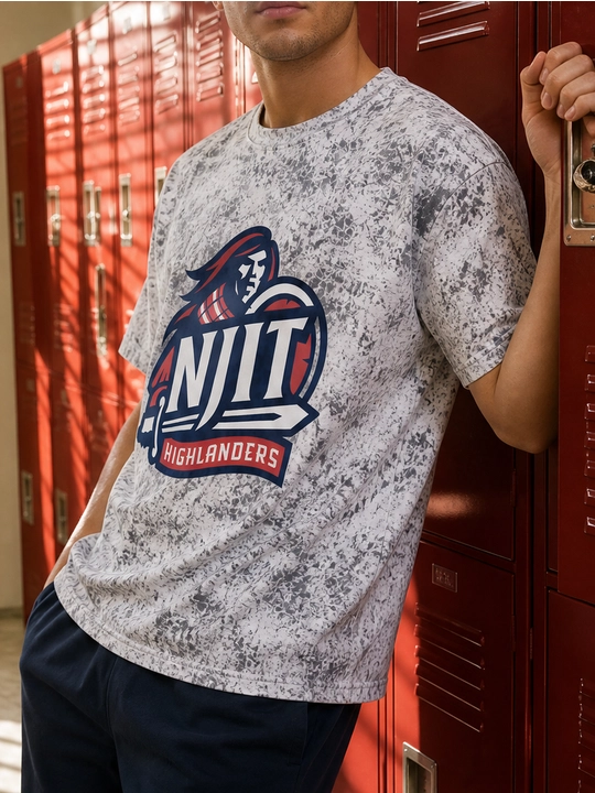 Мужская хлопковая футболка оверсайз с принтом NJIT Highlanders, короткий рукав