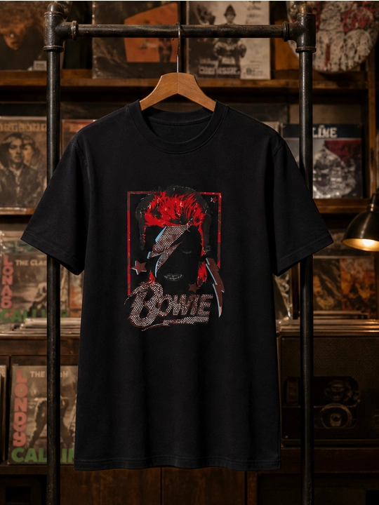 Мужская хлопковая футболка оверсайз с принтом Bowie и молнией, короткий рукав