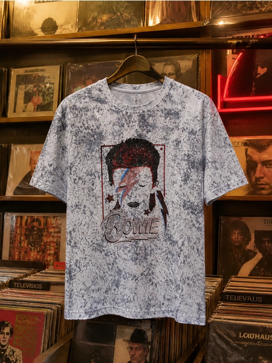 Мужская хлопковая футболка оверсайз с принтом Bowie и молнией, короткий рукав