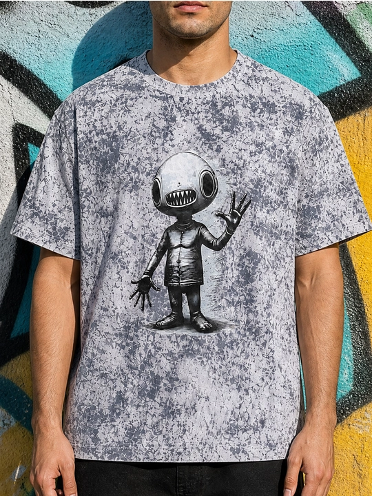 Мужская хлопковая футболка оверсайз с принтом зубастого персонажа, короткий рукав