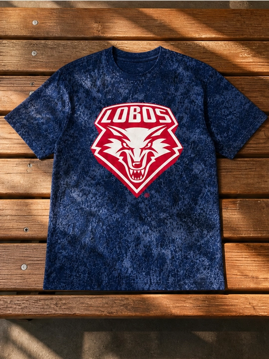 Erkaklar uchun Lobos emblemasi printli paxta oversayz futbolka, qisqa yengli