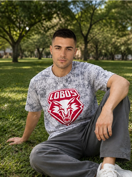 Erkaklar uchun Lobos emblemasi printli paxta oversayz futbolka, qisqa yengli