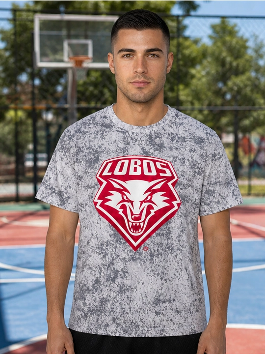 Erkaklar uchun Lobos emblemasi printli paxta oversayz futbolka, qisqa yengli