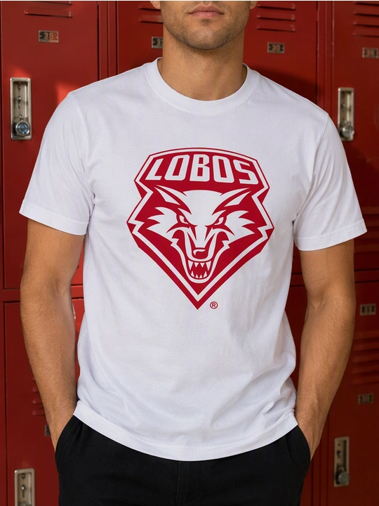 Erkaklar uchun Lobos emblemasi printli paxta oversayz futbolka, qisqa yengli