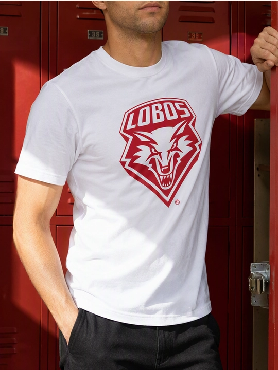 Erkaklar uchun Lobos emblemasi printli paxta oversayz futbolka, qisqa yengli