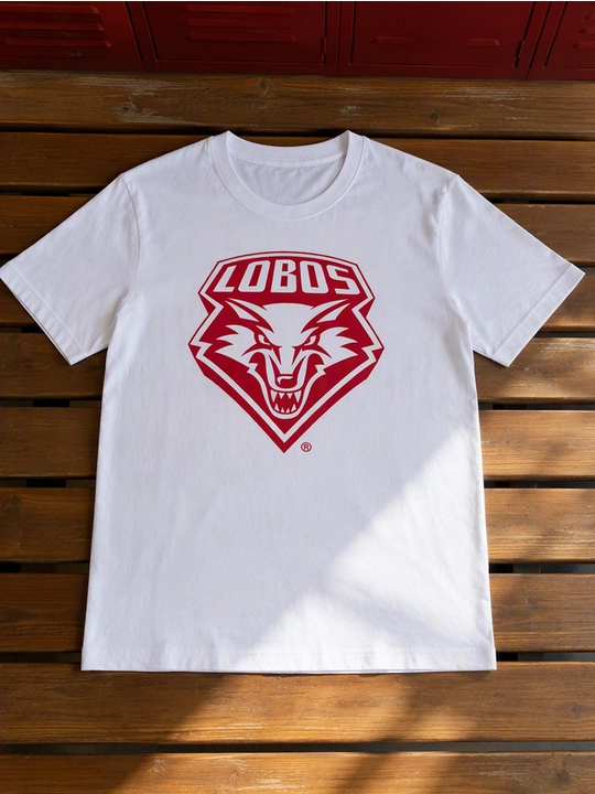 Erkaklar uchun Lobos emblemasi printli paxta oversayz futbolka, qisqa yengli