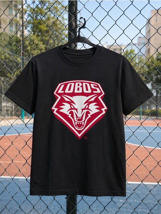 Erkaklar uchun Lobos emblemasi printli paxta oversayz futbolka, qisqa yengli