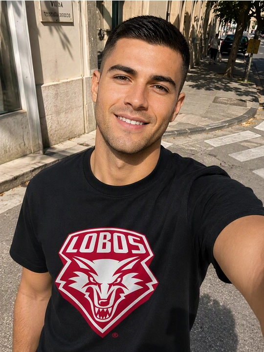 Erkaklar uchun Lobos emblemasi printli paxta oversayz futbolka, qisqa yengli