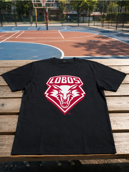 Erkaklar uchun Lobos emblemasi printli paxta oversayz futbolka, qisqa yengli
