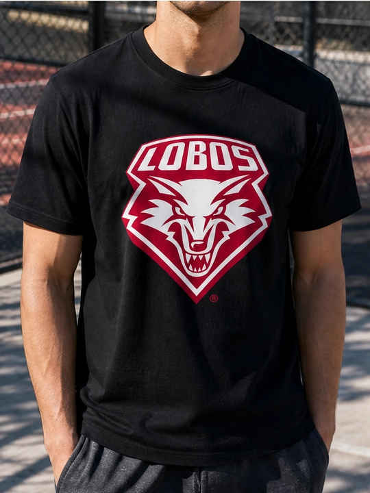Erkaklar uchun Lobos emblemasi printli paxta oversayz futbolka, qisqa yengli