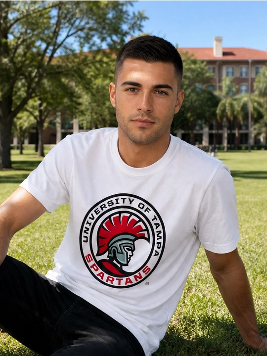 Erkaklar uchun Tampa Spartans printli paxta oversayz futbolka, qisqa yengli