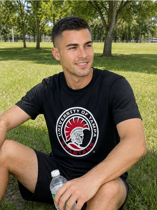Erkaklar uchun Tampa Spartans printli paxta oversayz futbolka, qisqa yengli - 