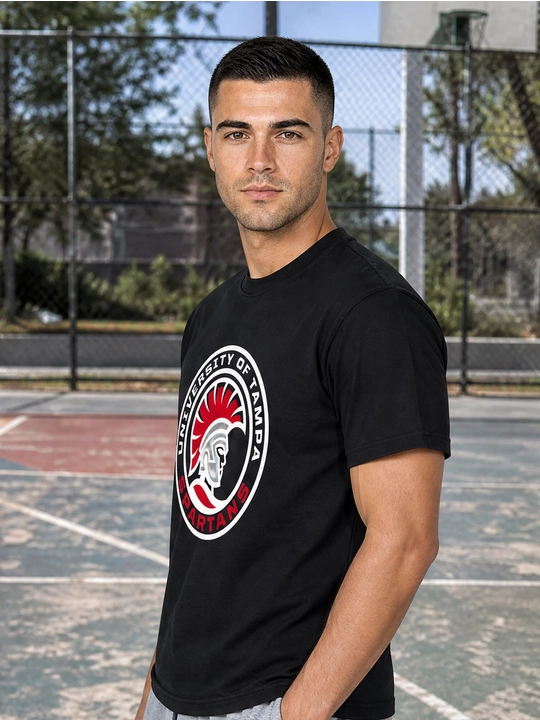 Erkaklar uchun Tampa Spartans printli paxta oversayz futbolka, qisqa yengli