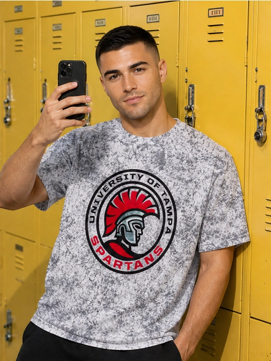 Erkaklar uchun Tampa Spartans printli paxta oversayz futbolka, qisqa yengli