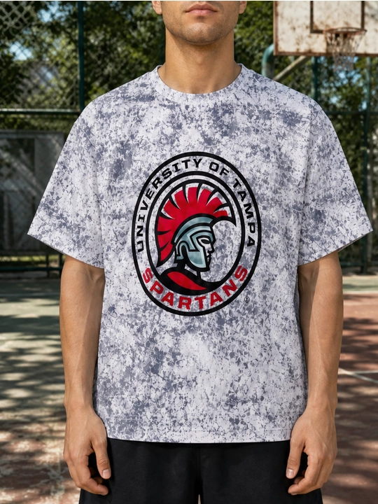 Erkaklar uchun Tampa Spartans printli paxta oversayz futbolka, qisqa yengli