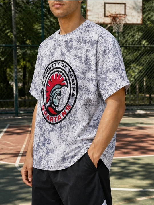 Erkaklar uchun Tampa Spartans printli paxta oversayz futbolka, qisqa yengli