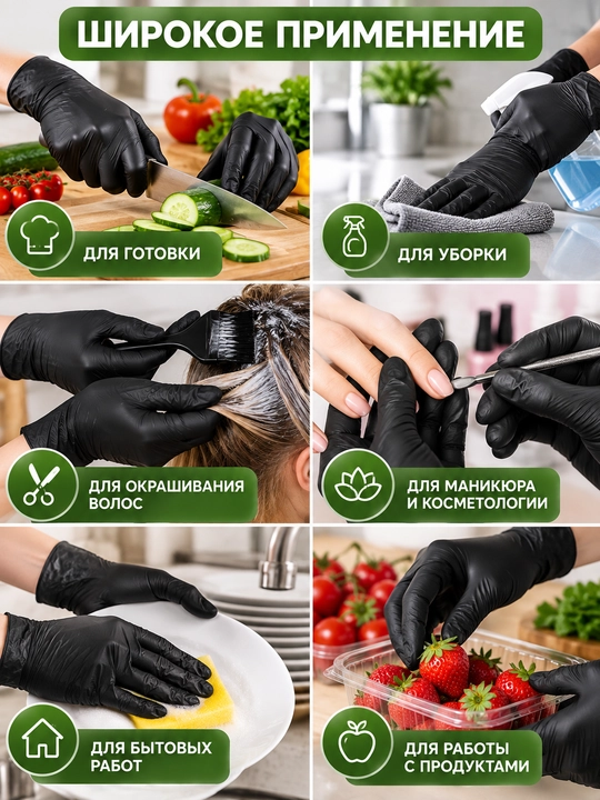 Хозяйственные нитриловые перчатки черные — прочные одноразовые, 100 шт