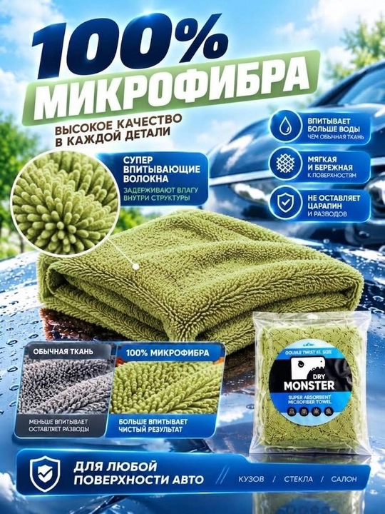 Dry Monster ORG 50*80 SM Ikki tomonlama Mikrofibra sochiq avtomobil lattasi  - 