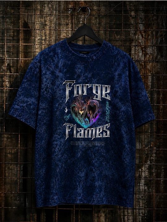 Мужская хлопковая футболка оверсайз с принтом Future Flames, короткий рукав - 