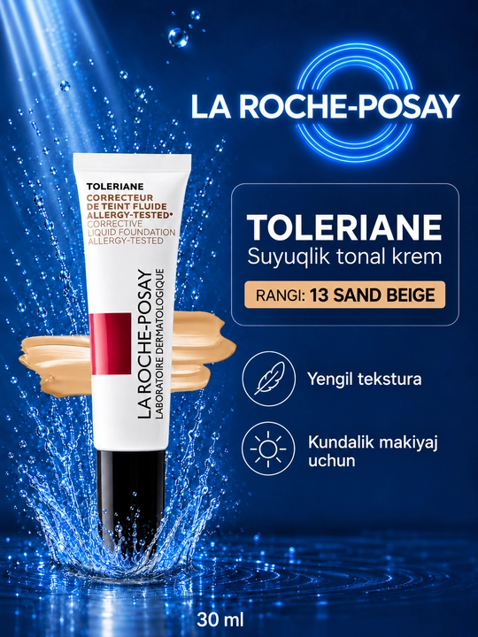 Toleriane tonal krem, yuz uchun makiyaj vositasi, yuzdagi notekisliklarini yashirish uchun