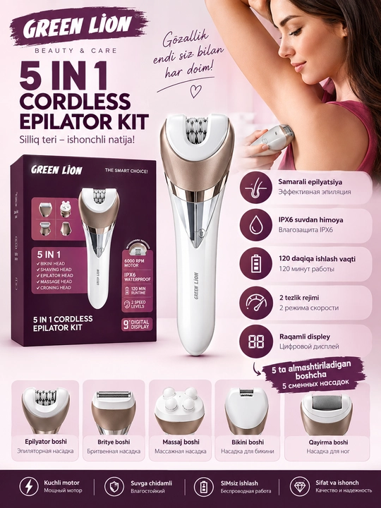 Epilyator, ayollar epilyatori, 5 in 1 epilyator, simsiz epilyator, trimmer
