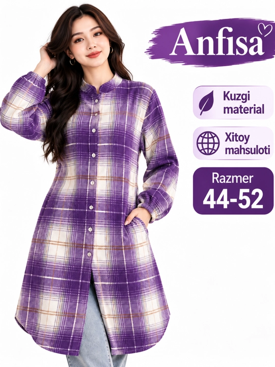 Ayollar tunikasi, uzun ko‘ylak, kuzgi - 