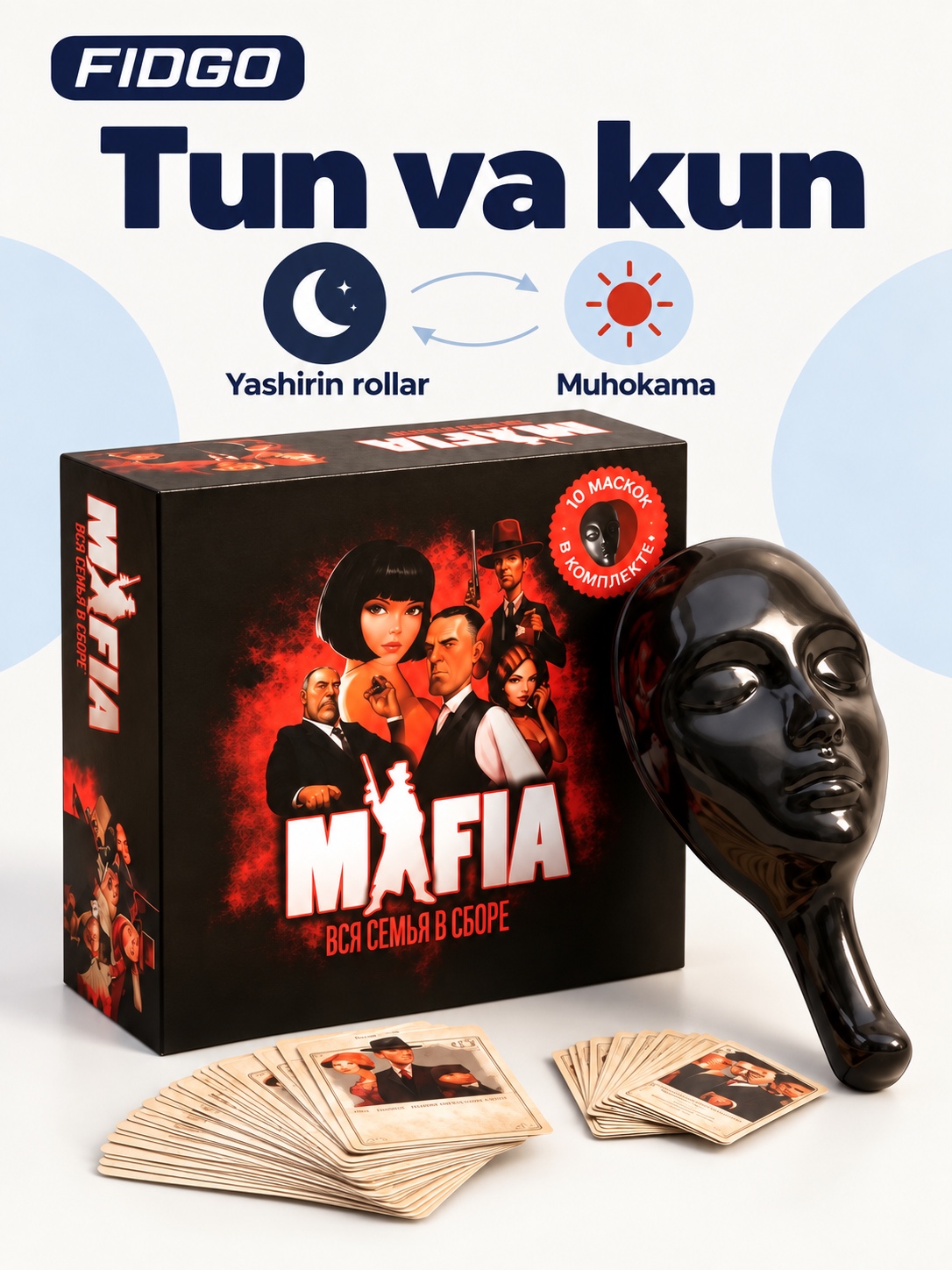 FIDGO «Mafiya» stol o‘yini, rus tilidagi kartalar, turli to‘plamlar