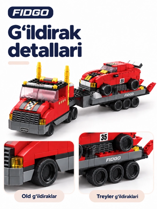 FIDGO blokli konstruktor, texnika, qal’a va hayvonlar, turli modellar