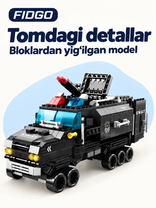 FIDGO blokli konstruktor, texnika, qal’a va hayvonlar, turli modellar