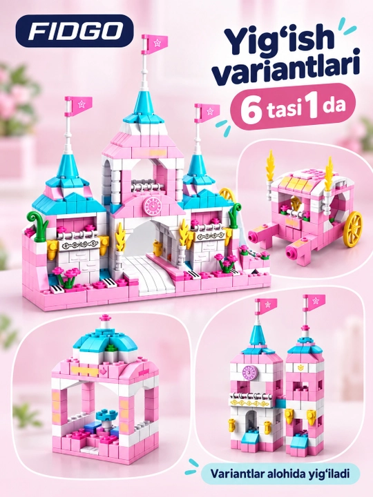 FIDGO blokli konstruktor, texnika, qal’a va hayvonlar, turli modellar