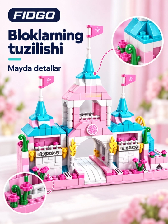 FIDGO blokli konstruktor, texnika, qal’a va hayvonlar, turli modellar