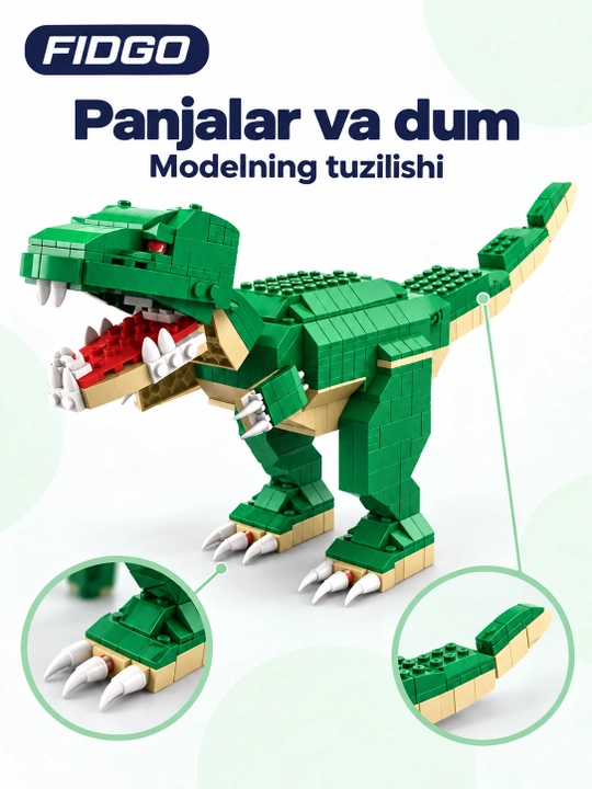 FIDGO blokli konstruktor, texnika, qal’a va hayvonlar, turli modellar