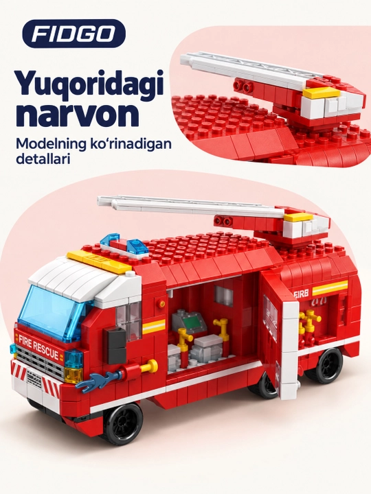 FIDGO blokli konstruktor, texnika, qal’a va hayvonlar, turli modellar