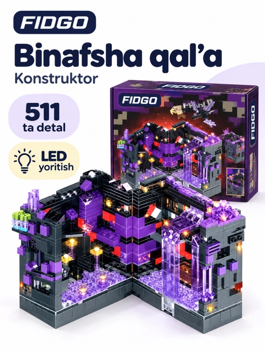 FIDGO LED yoritishli qal’a konstruktori, 488–551 detal, 4 xil variant - 