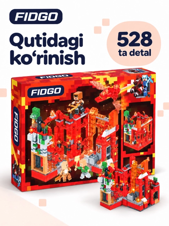 FIDGO qal'a konstruktori, LED yoritishli blokli to'plam