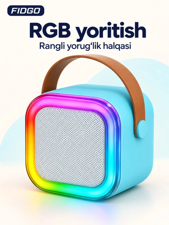 FIDGO Bluetooth karaoke kolonkasi, 2 ta mikrofon va RGB yoritish