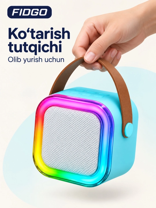 FIDGO Bluetooth karaoke kolonkasi, 2 ta mikrofon va RGB yoritish