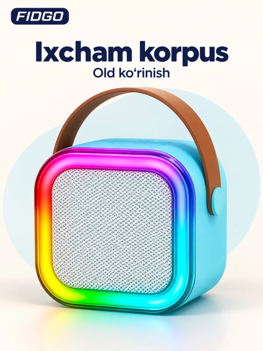 FIDGO Bluetooth karaoke kolonkasi, 2 ta mikrofon va RGB yoritish