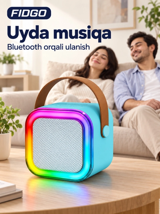 FIDGO Bluetooth karaoke kolonkasi, 2 ta mikrofon va RGB yoritish