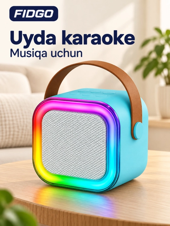 FIDGO Bluetooth karaoke kolonkasi, 2 ta mikrofon va RGB yoritish