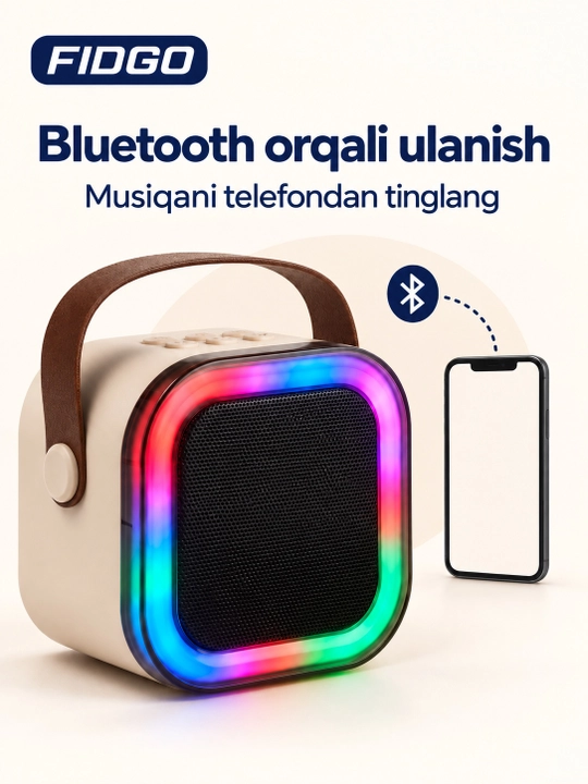 FIDGO Bluetooth karaoke kolonkasi, 2 ta mikrofon va RGB yoritish