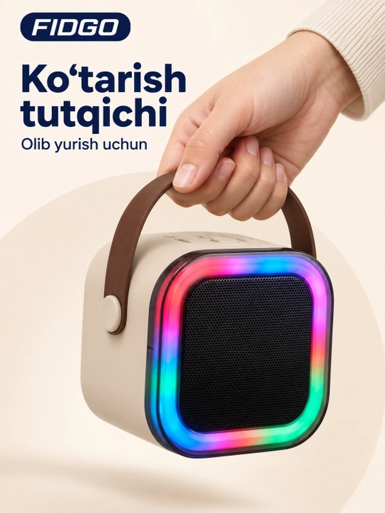 FIDGO Bluetooth karaoke kolonkasi, 2 ta mikrofon va RGB yoritish