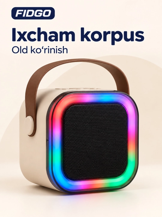 FIDGO Bluetooth karaoke kolonkasi, 2 ta mikrofon va RGB yoritish