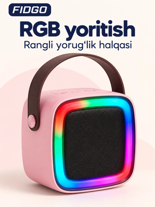 FIDGO Bluetooth karaoke kolonkasi, 2 ta mikrofon va RGB yoritish