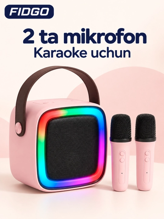 FIDGO Bluetooth karaoke kolonkasi, 2 ta mikrofon va RGB yoritish
