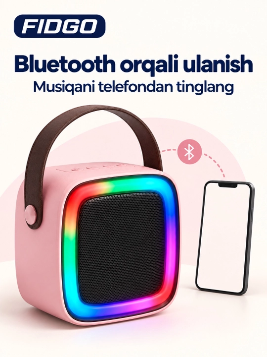 FIDGO Bluetooth karaoke kolonkasi, 2 ta mikrofon va RGB yoritish
