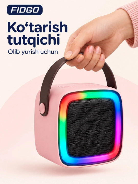 FIDGO Bluetooth karaoke kolonkasi, 2 ta mikrofon va RGB yoritish